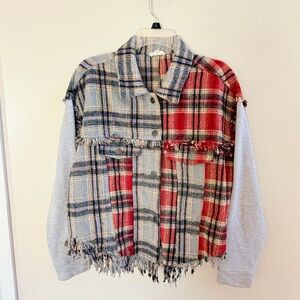Red and gray flannel western sweater jacket